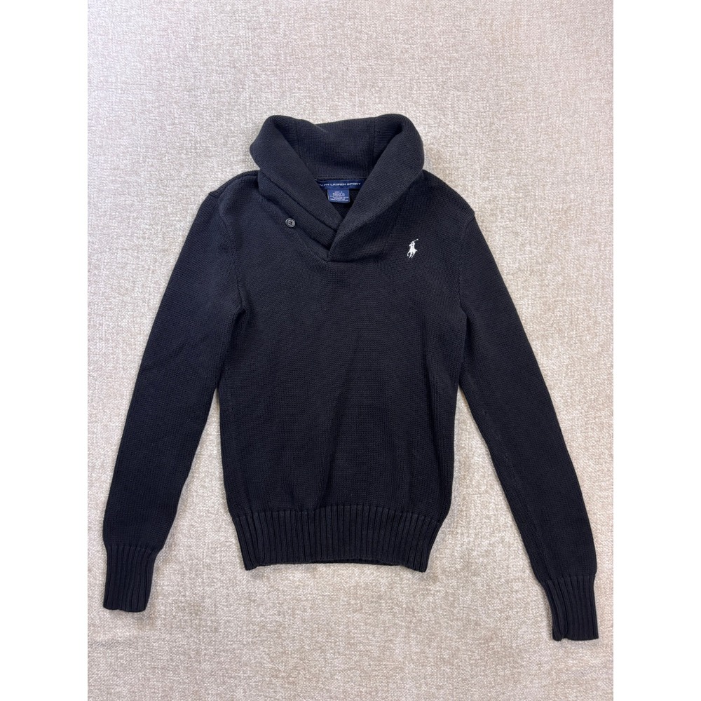 Ralph Lauren Sport Womens Shawl Collar Knit Sweater Navy Blue Small